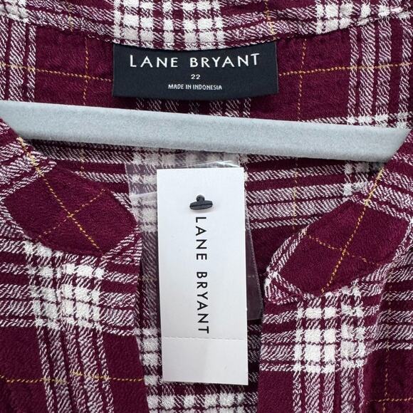 Lane Bryant Top Womens 22 Plus Burgundy Plaid Textured V-Neck Fall New - Picture 2 of 14